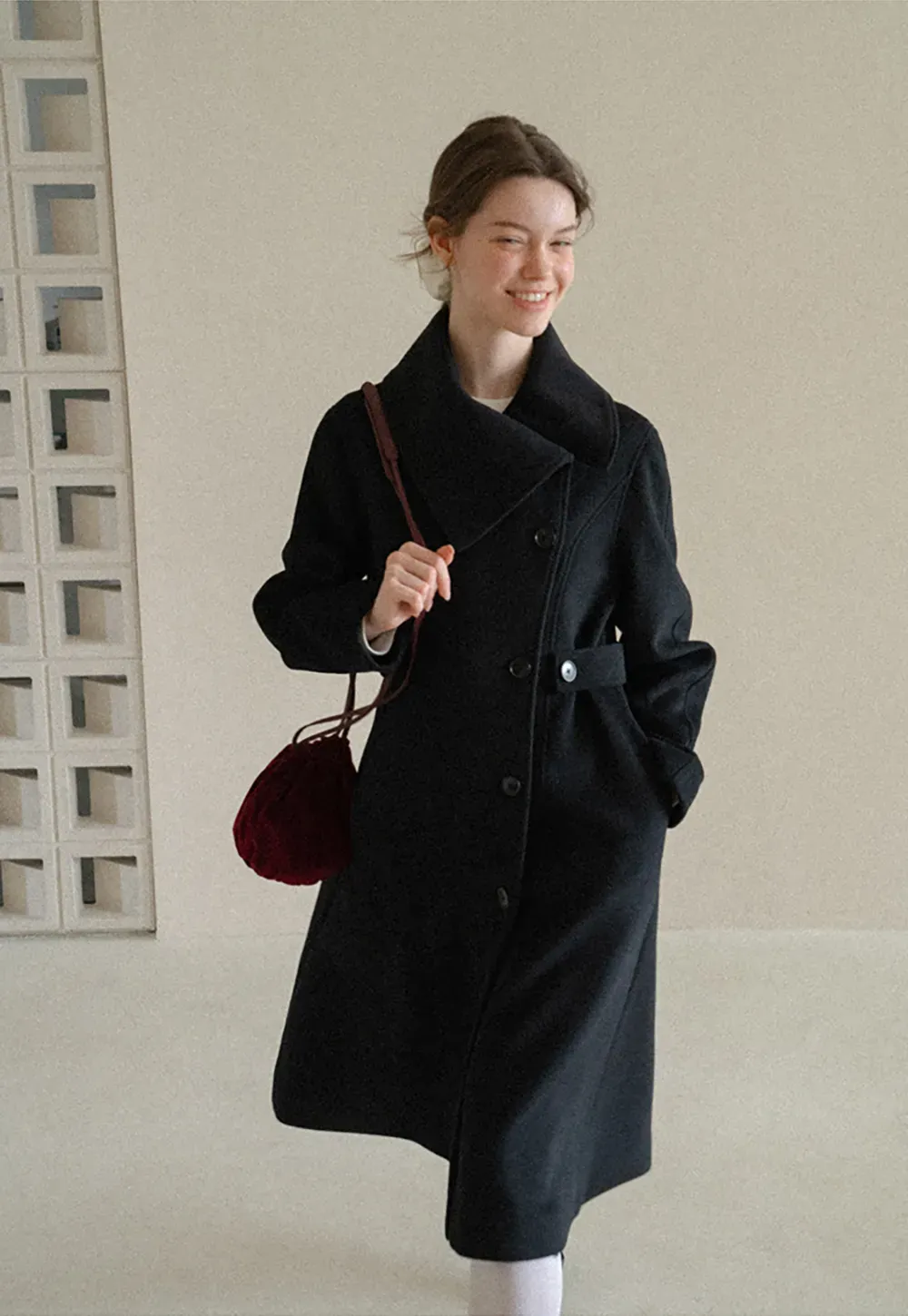 Double Breasted Notched Collar Wool Coat