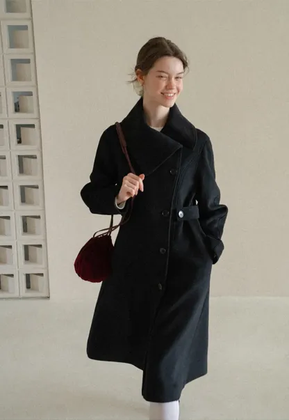 Double Breasted Notched Collar Wool Coat