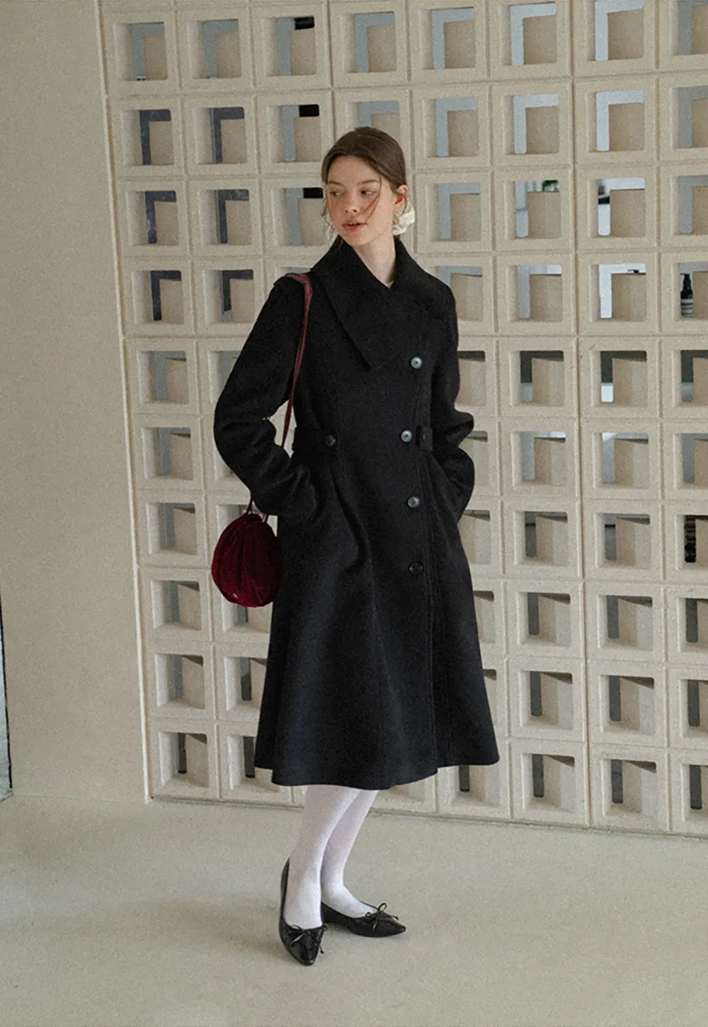 Double Breasted Notched Collar Wool Coat