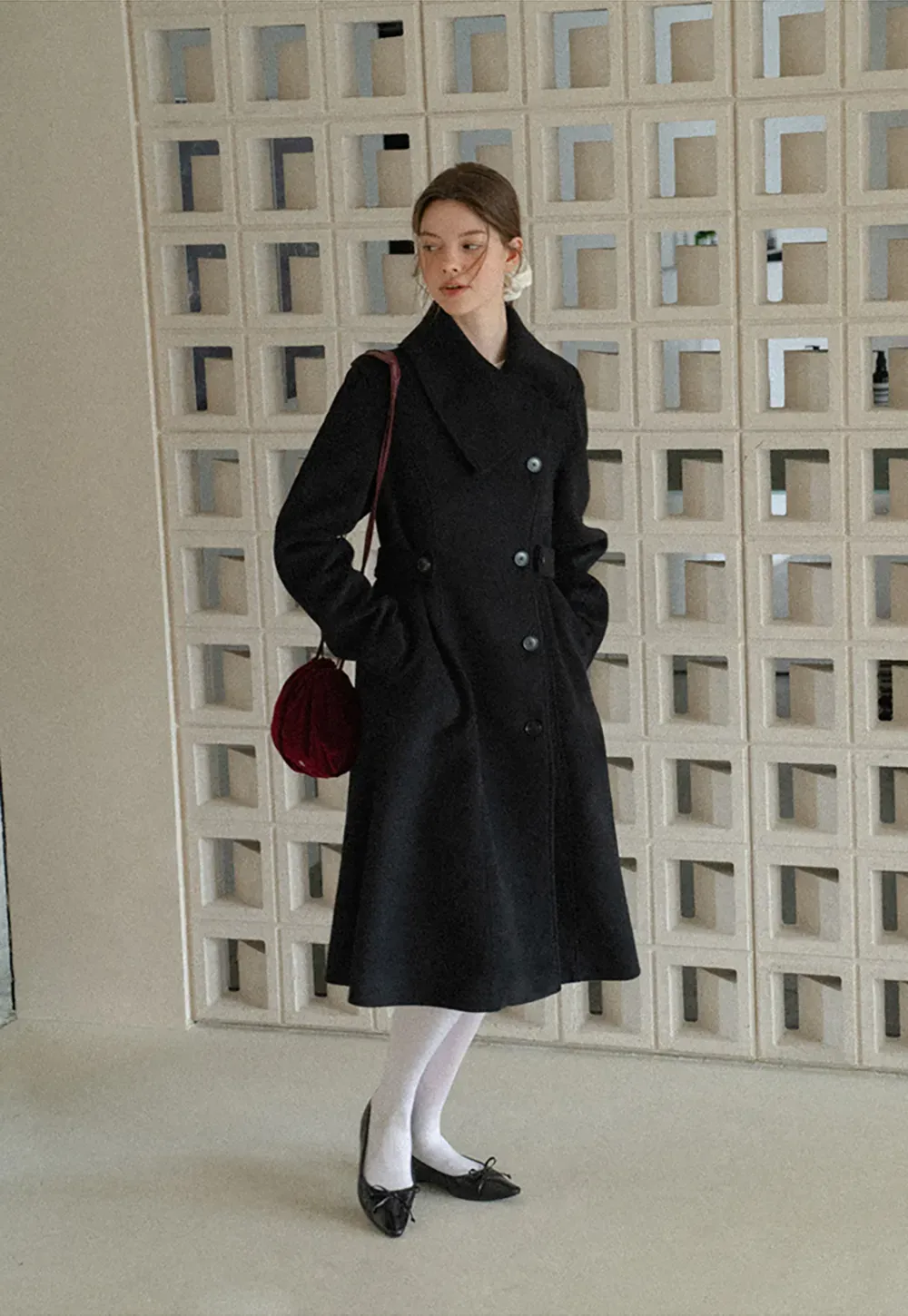Double Breasted Notched Collar Wool Coat
