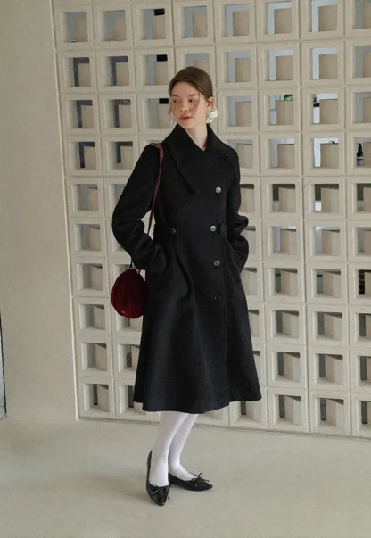 Double Breasted Notched Collar Wool Coat