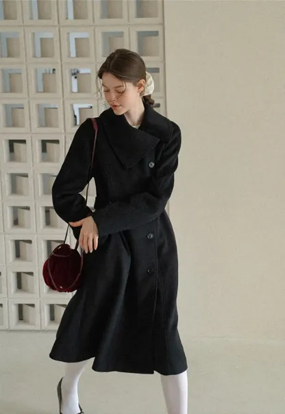 Double Breasted Notched Collar Wool Coat