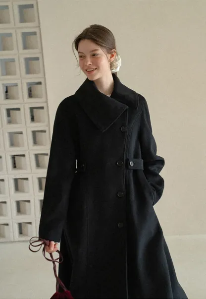 Double Breasted Notched Collar Wool Coat