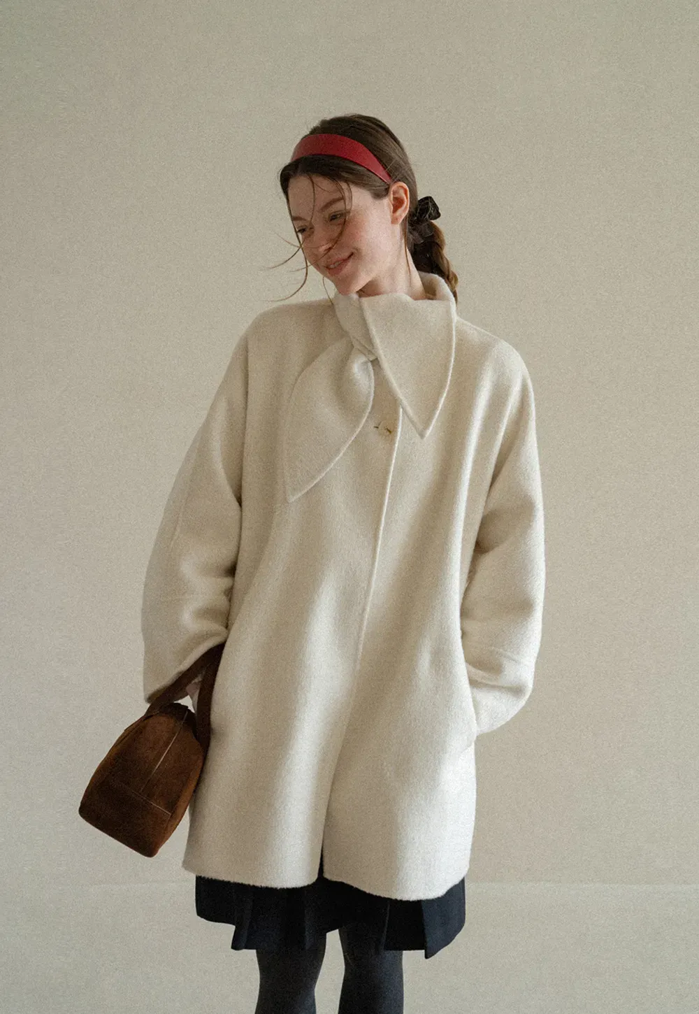 Oversized Coat with Asymmetrical Collar and Wide Sleeve