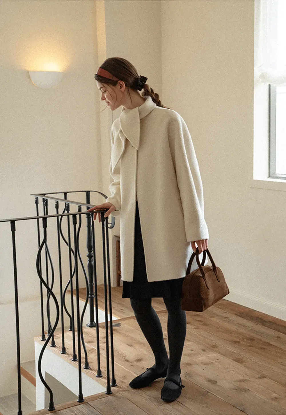 Oversized Coat with Asymmetrical Collar and Wide Sleeve