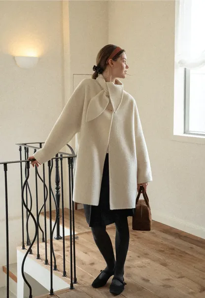 Oversized Coat with Asymmetrical Collar and Wide Sleeve