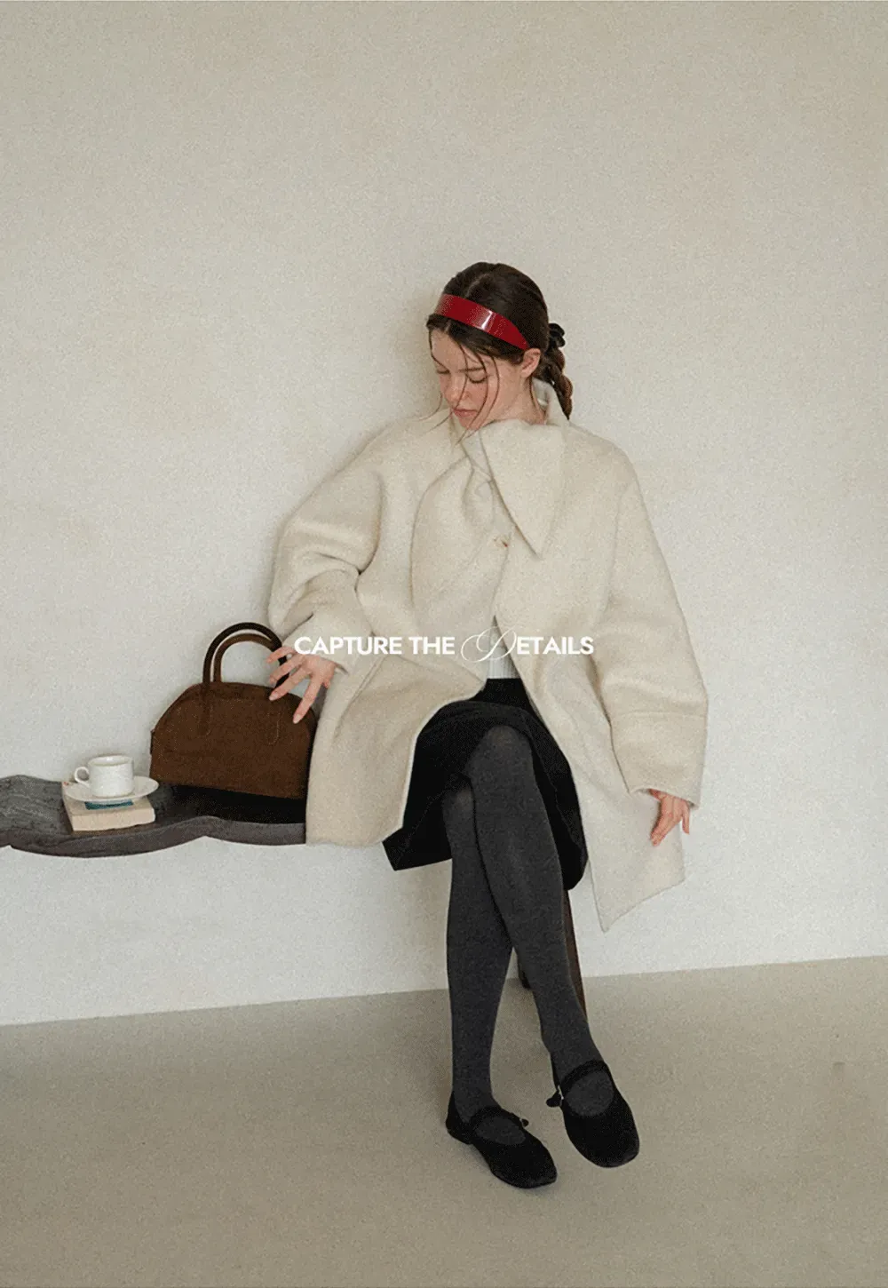 Oversized Coat with Asymmetrical Collar and Wide Sleeve