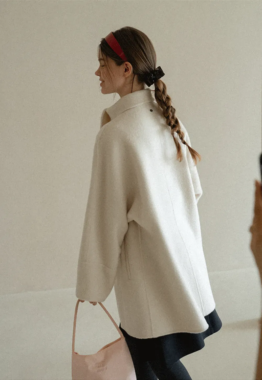 Oversized Coat with Asymmetrical Collar and Wide Sleeve