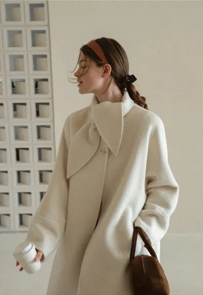 Oversized Coat with Asymmetrical Collar and Wide Sleeve