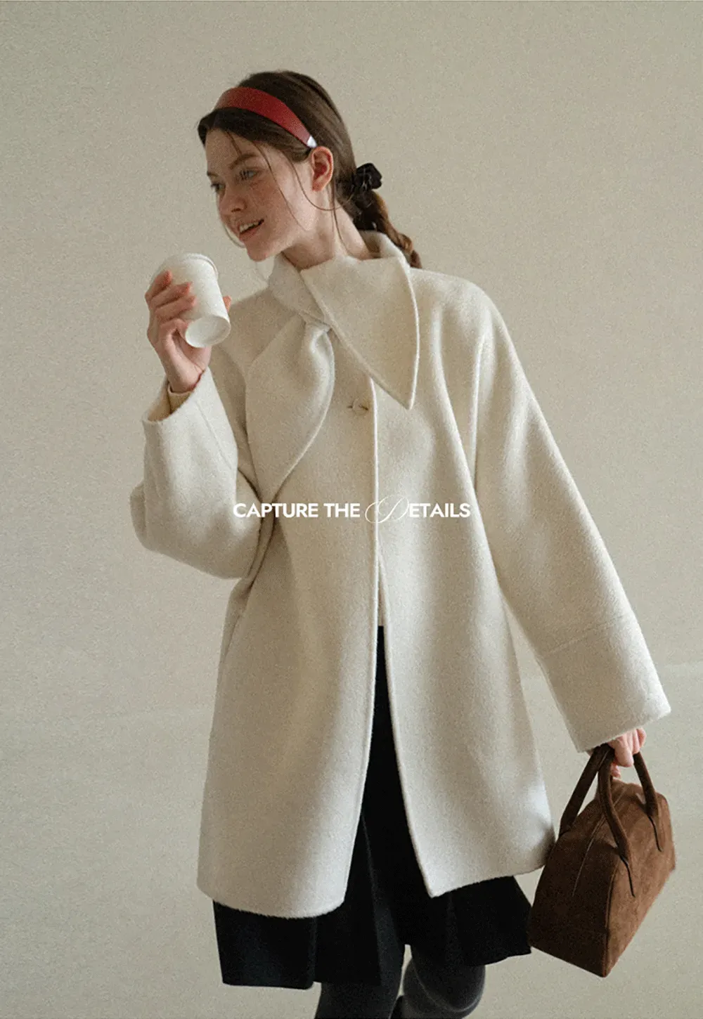 Oversized Coat with Asymmetrical Collar and Wide Sleeve