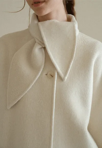 Oversized Coat with Asymmetrical Collar and Wide Sleeve