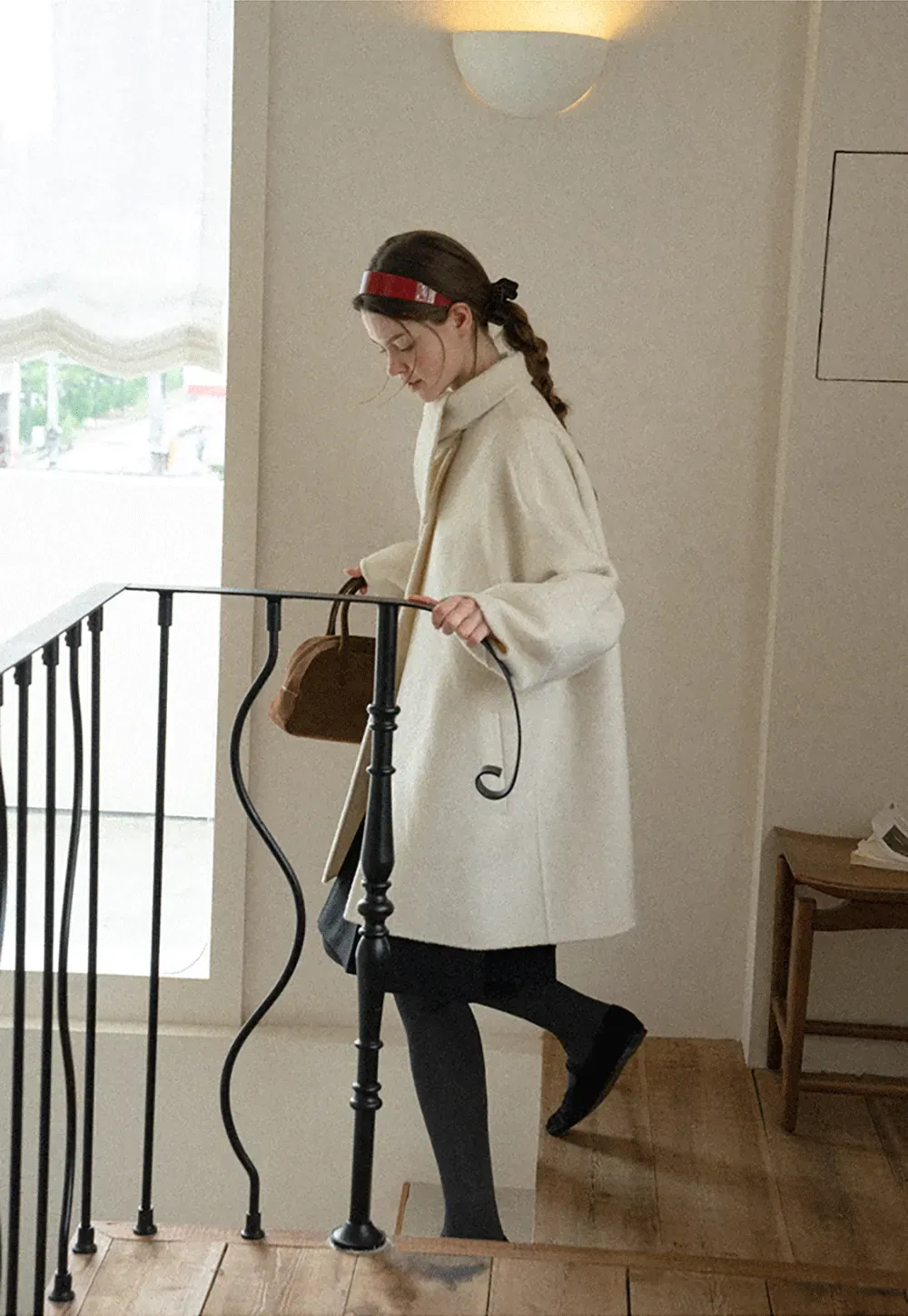 Oversized Coat with Asymmetrical Collar and Wide Sleeve