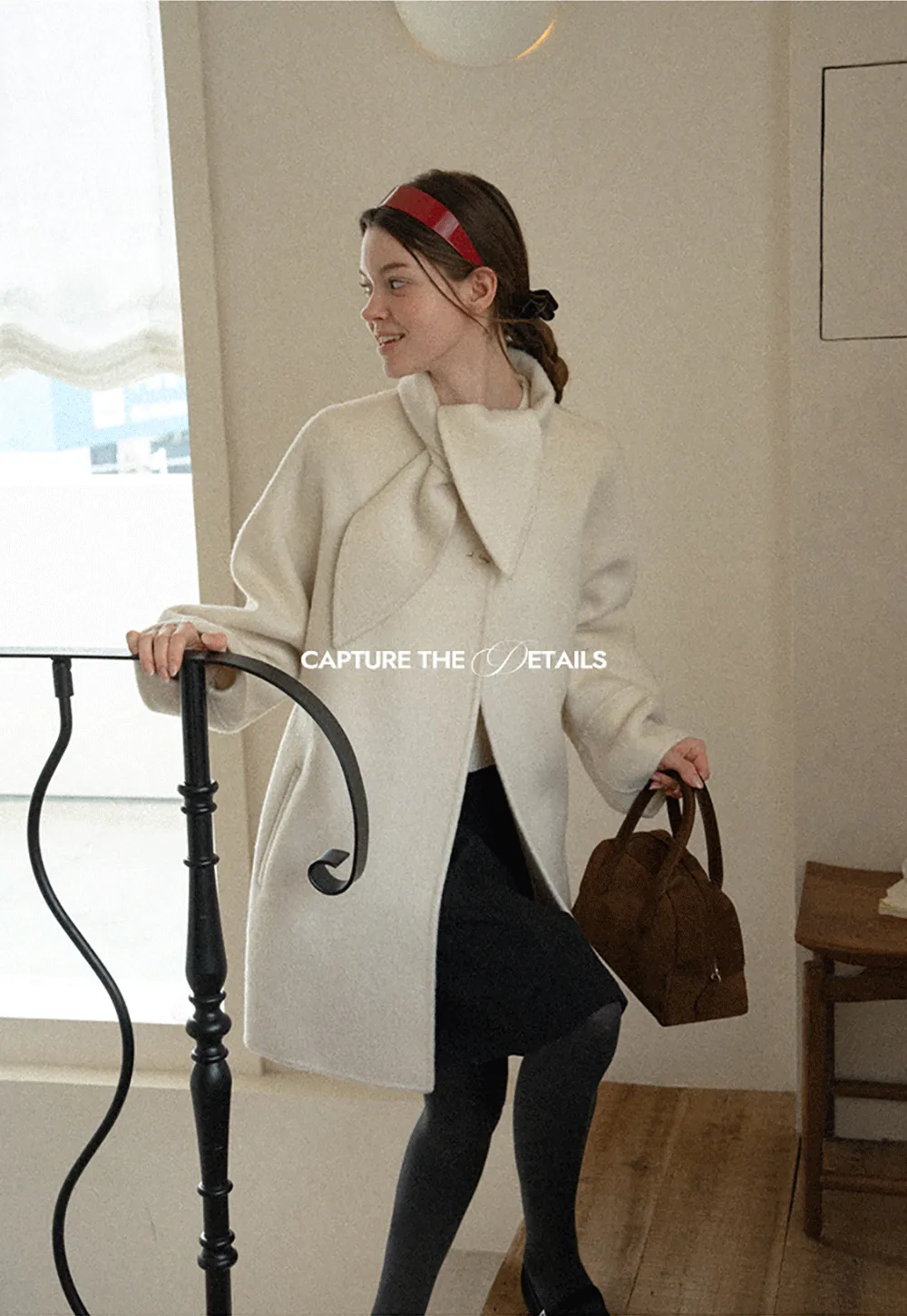 Oversized Coat with Asymmetrical Collar and Wide Sleeve