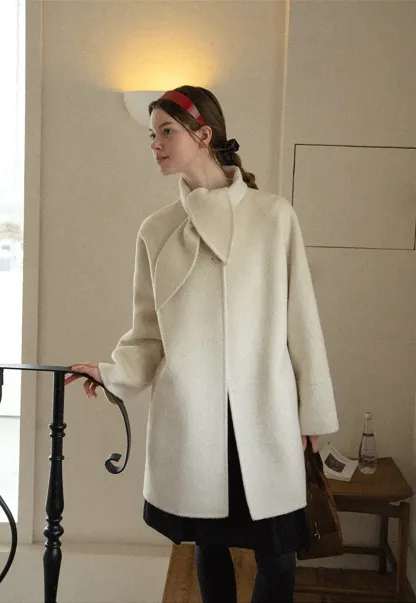 Oversized Coat with Asymmetrical Collar and Wide Sleeve
