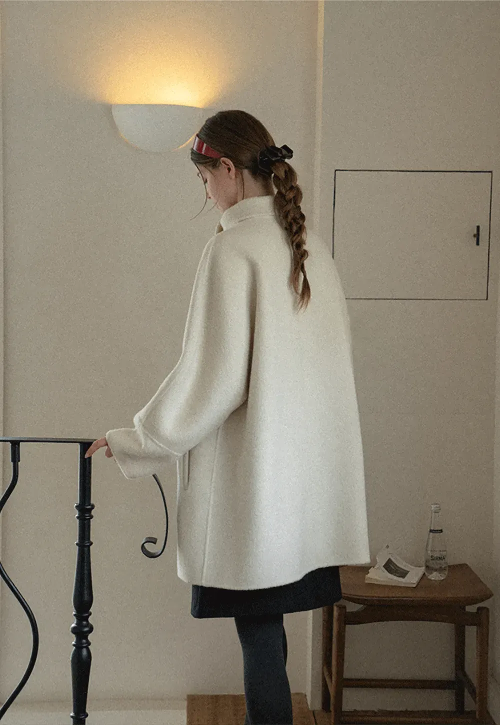 Oversized Coat with Asymmetrical Collar and Wide Sleeve