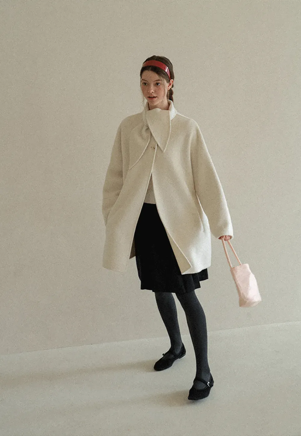 Oversized Coat with Asymmetrical Collar and Wide Sleeve