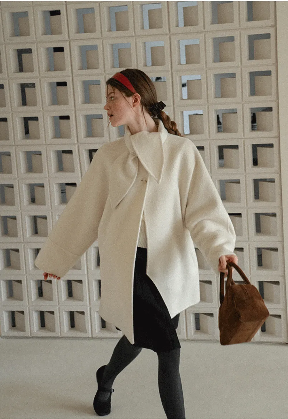 Oversized Coat with Asymmetrical Collar and Wide Sleeve