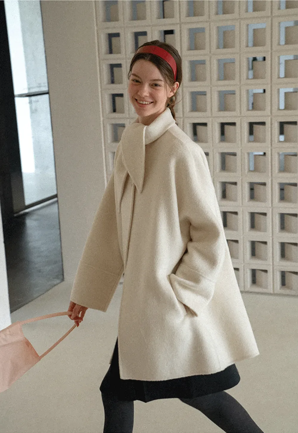 Oversized Coat with Asymmetrical Collar and Wide Sleeve