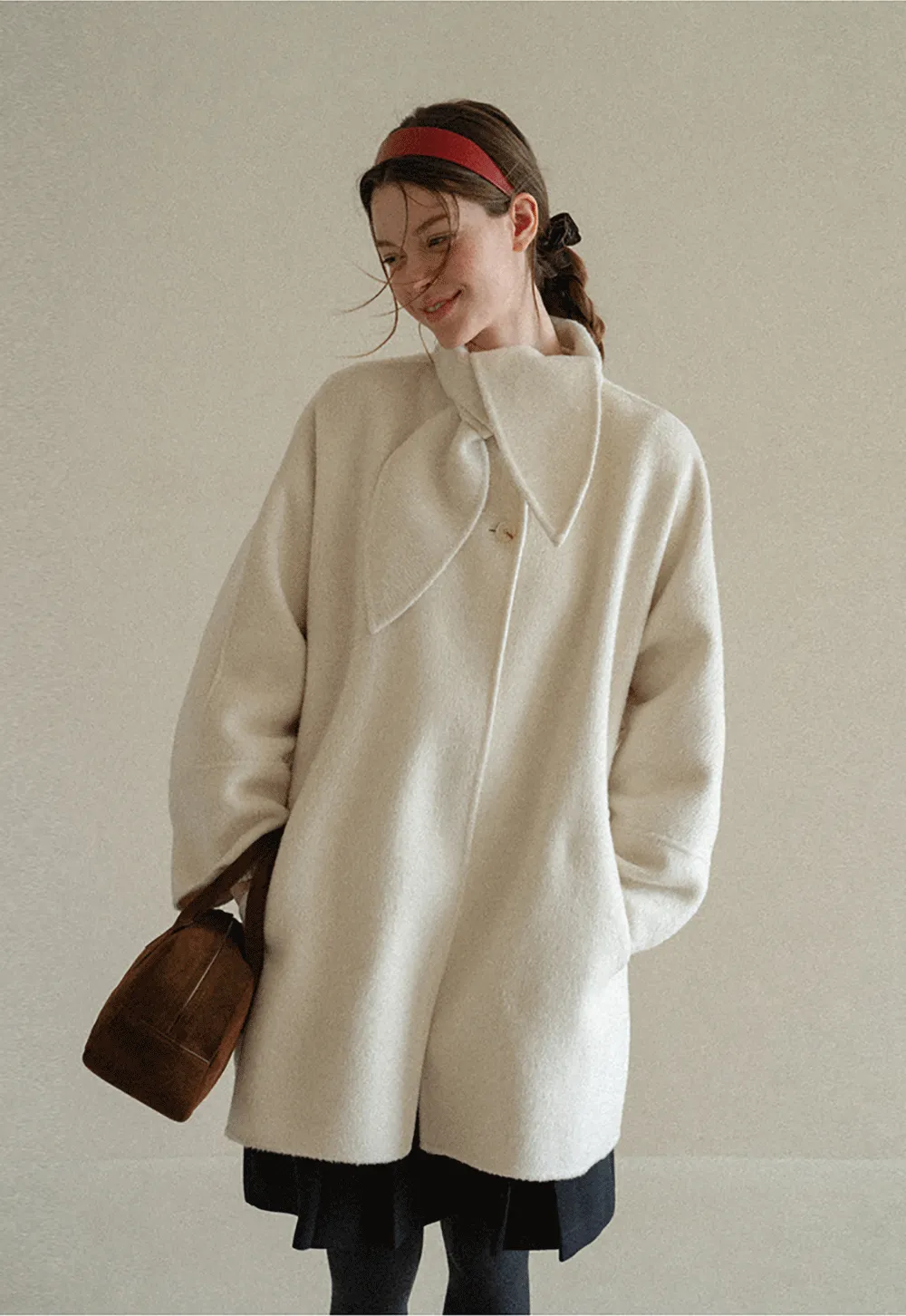 Oversized Coat with Asymmetrical Collar and Wide Sleeve