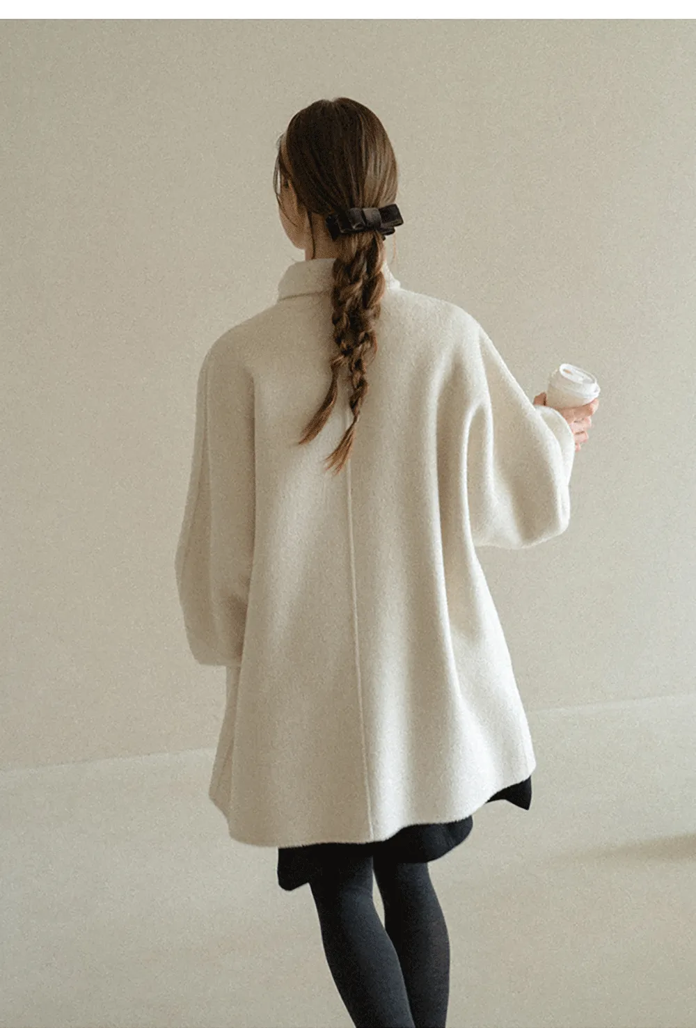 Oversized Coat with Asymmetrical Collar and Wide Sleeve