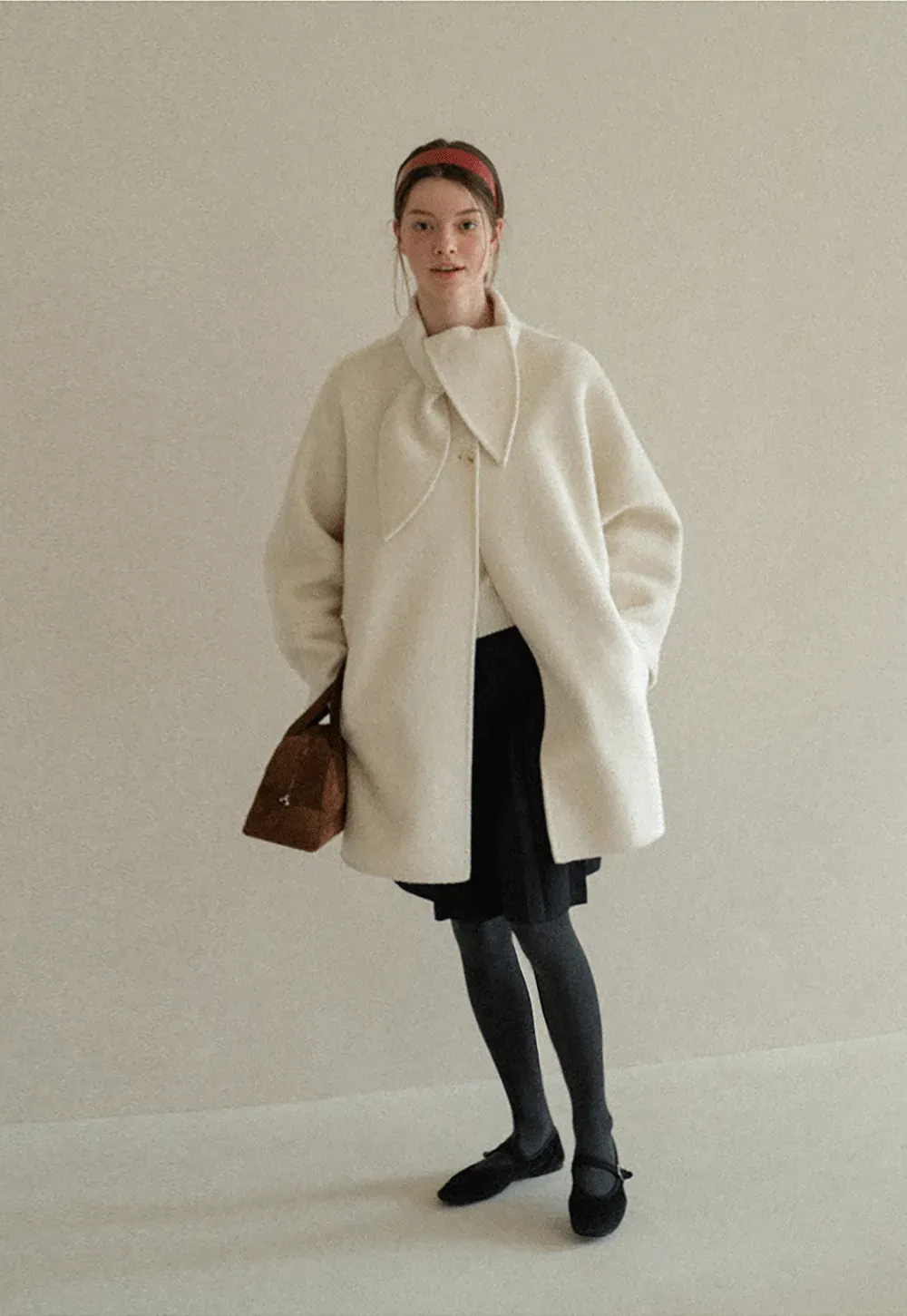 Oversized Coat with Asymmetrical Collar and Wide Sleeve
