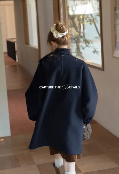 Oversized Coat with Asymmetrical Collar and Wide Sleeve
