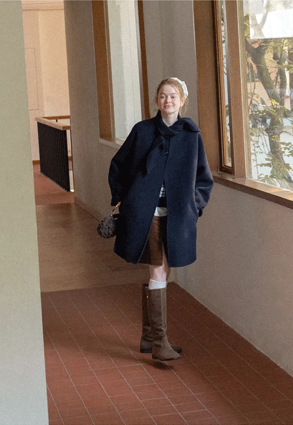 Oversized Coat with Asymmetrical Collar and Wide Sleeve