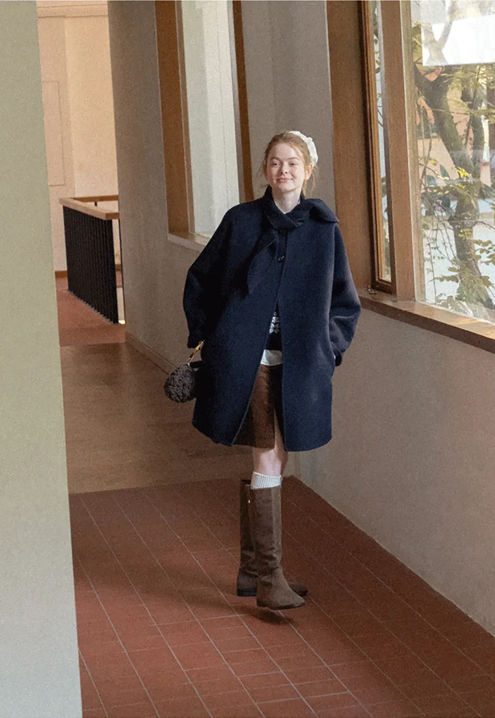 Oversized Coat with Asymmetrical Collar and Wide Sleeve