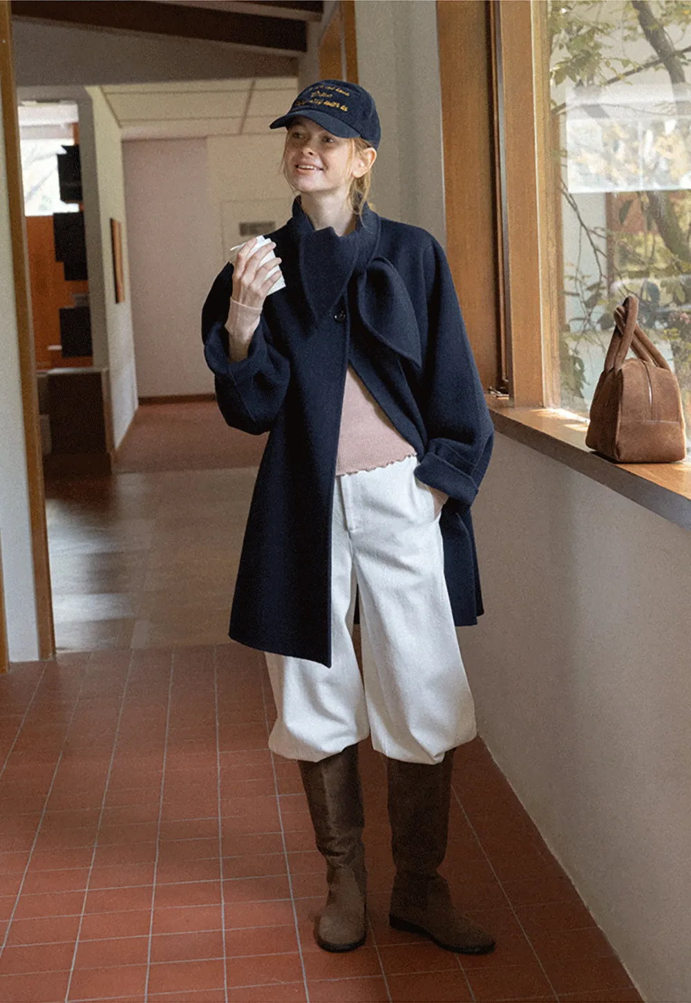 Oversized Coat with Asymmetrical Collar and Wide Sleeve
