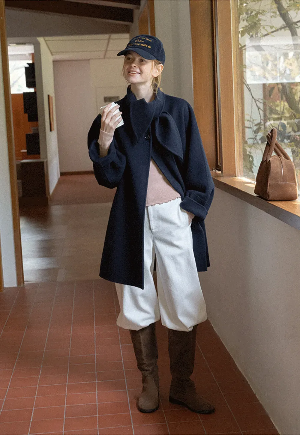 Oversized Coat with Asymmetrical Collar and Wide Sleeve