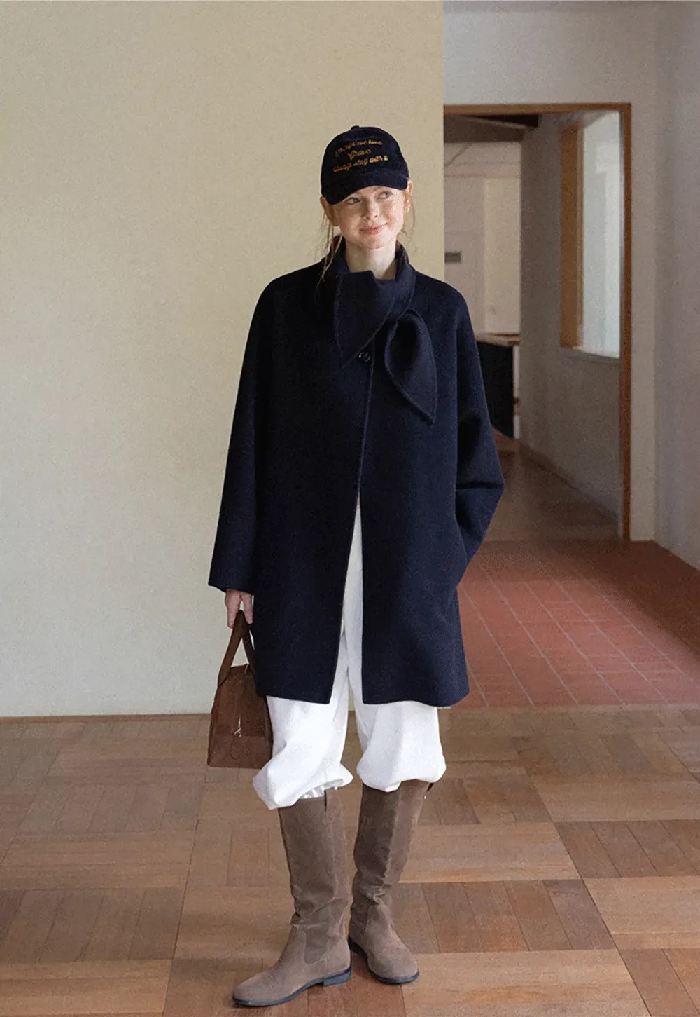Oversized Coat with Asymmetrical Collar and Wide Sleeve