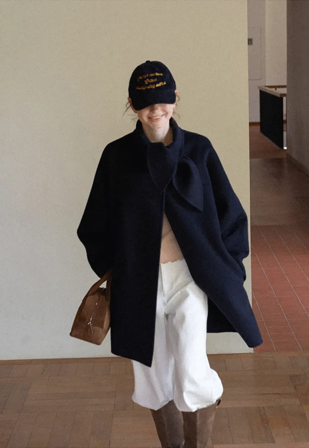 Oversized Coat with Asymmetrical Collar and Wide Sleeve
