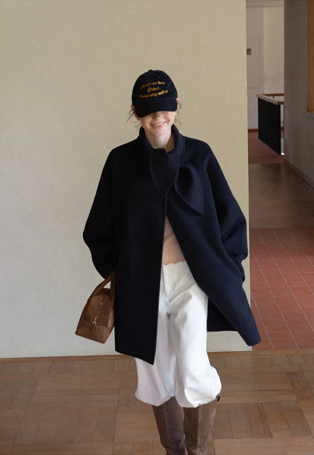 Oversized Coat with Asymmetrical Collar and Wide Sleeve