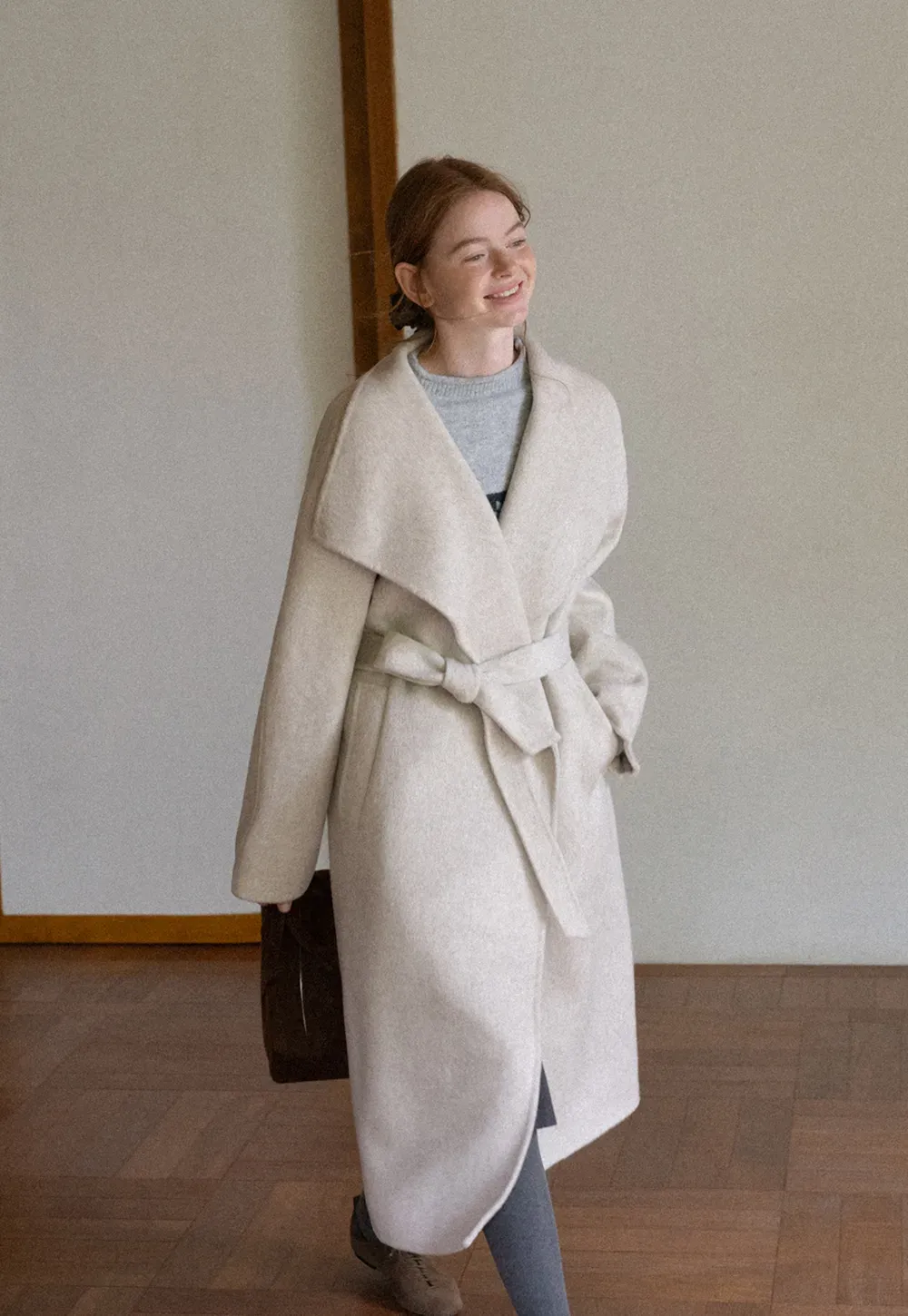 Wrap Style Belted Wool Coat