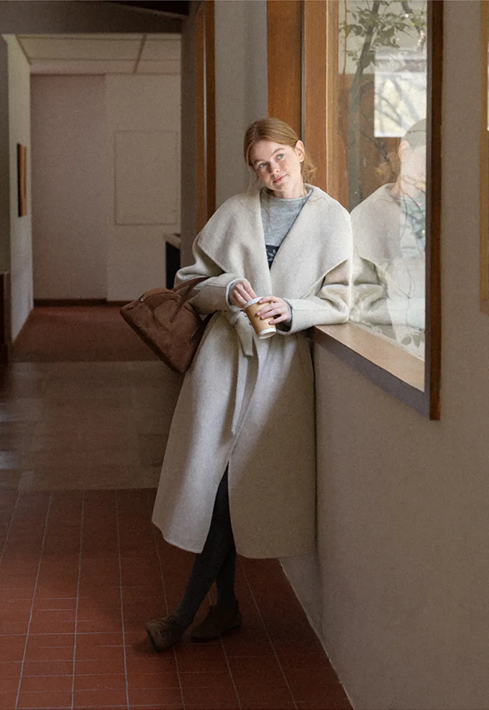 Wrap Style Belted Wool Coat