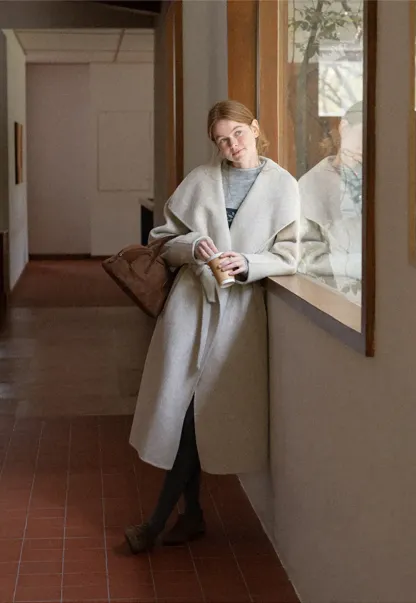 Wrap Style Belted Wool Coat