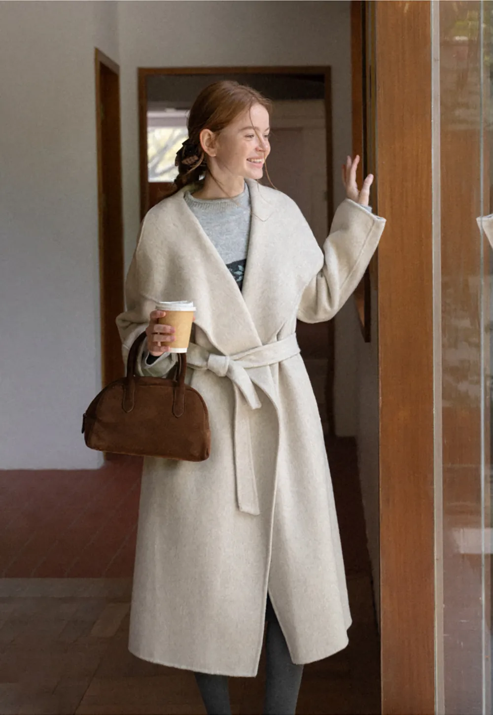 Wrap Style Belted Wool Coat