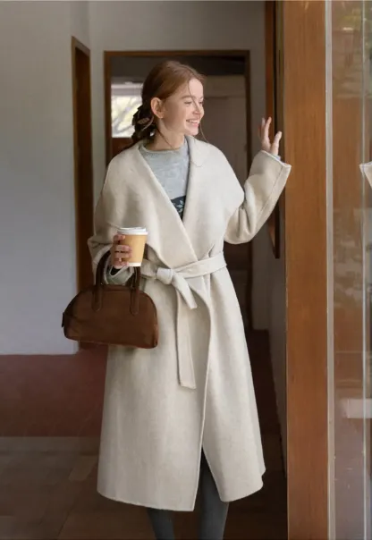 Wrap Style Belted Wool Coat