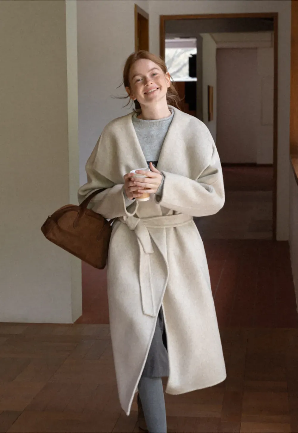 Wrap Style Belted Wool Coat