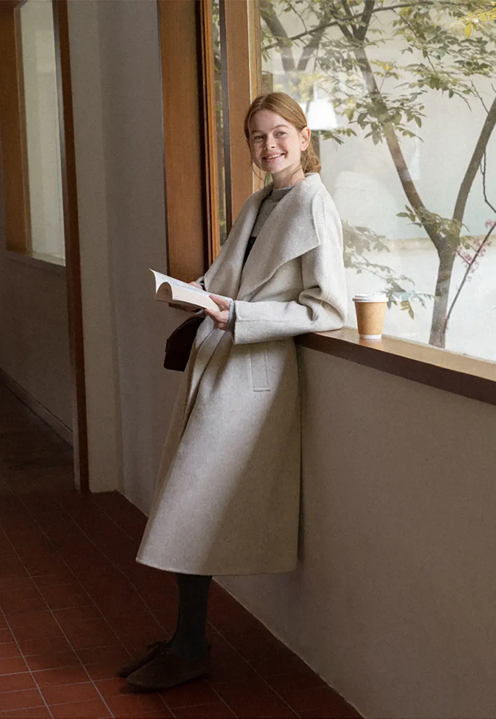 Wrap Style Belted Wool Coat