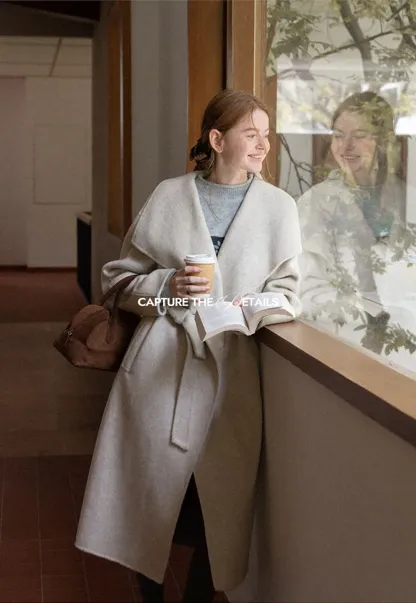 Wrap Style Belted Wool Coat