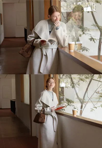 Wrap Style Belted Wool Coat