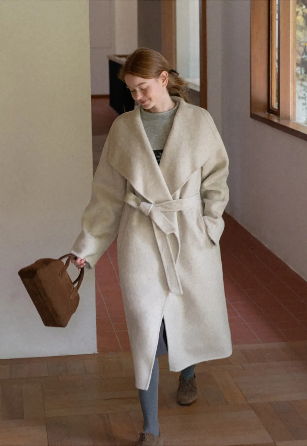 Wrap Style Belted Wool Coat
