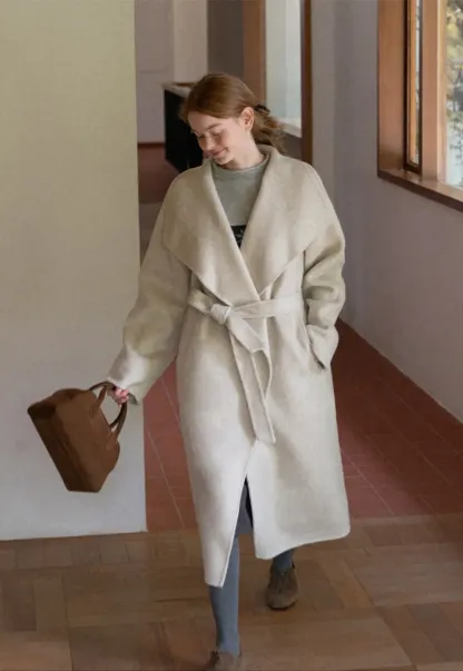 Wrap Style Belted Wool Coat