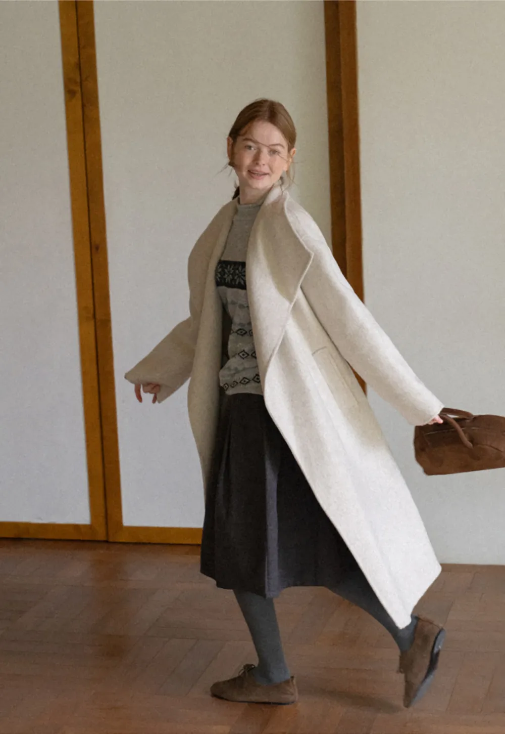 Wrap Style Belted Wool Coat