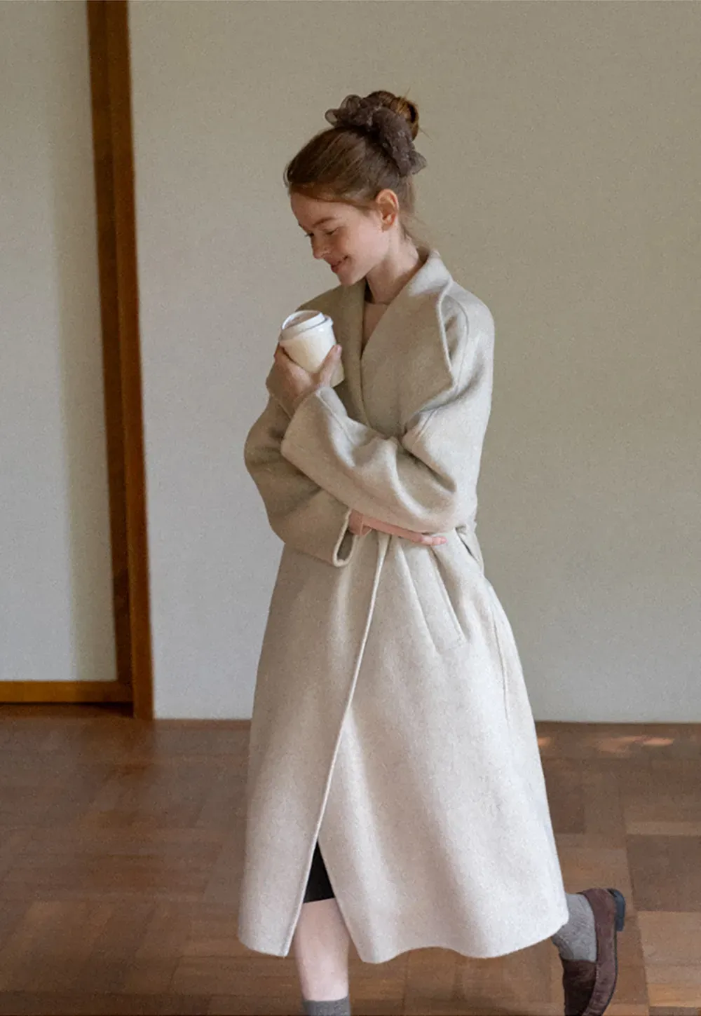Wrap Style Belted Wool Coat