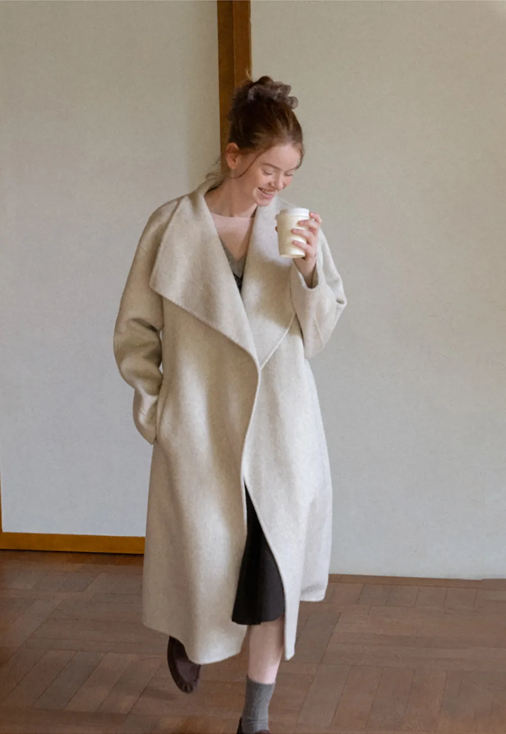 Wrap Style Belted Wool Coat