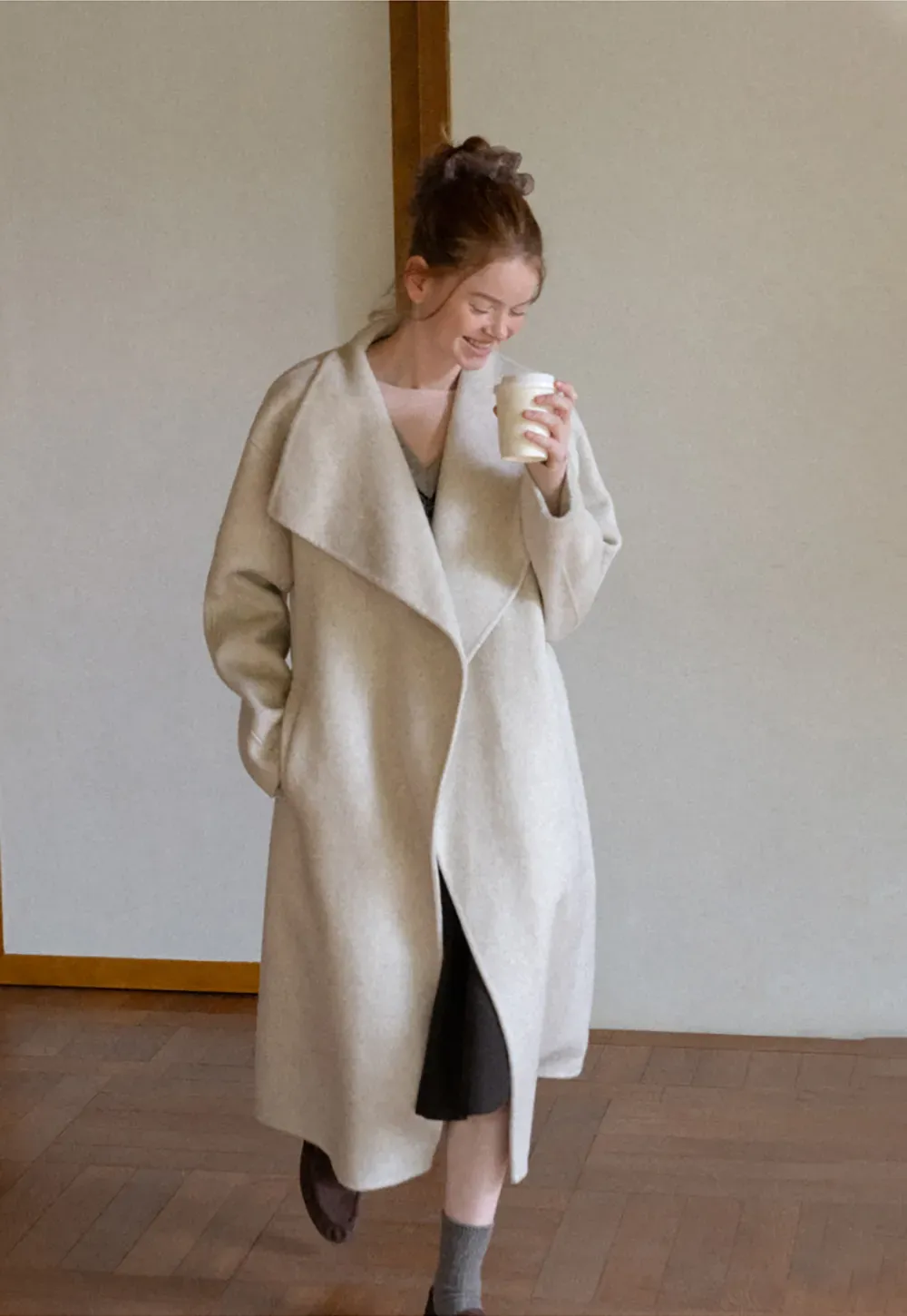 Wrap Style Belted Wool Coat