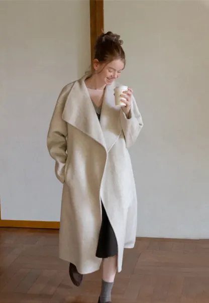 Wrap Style Belted Wool Coat