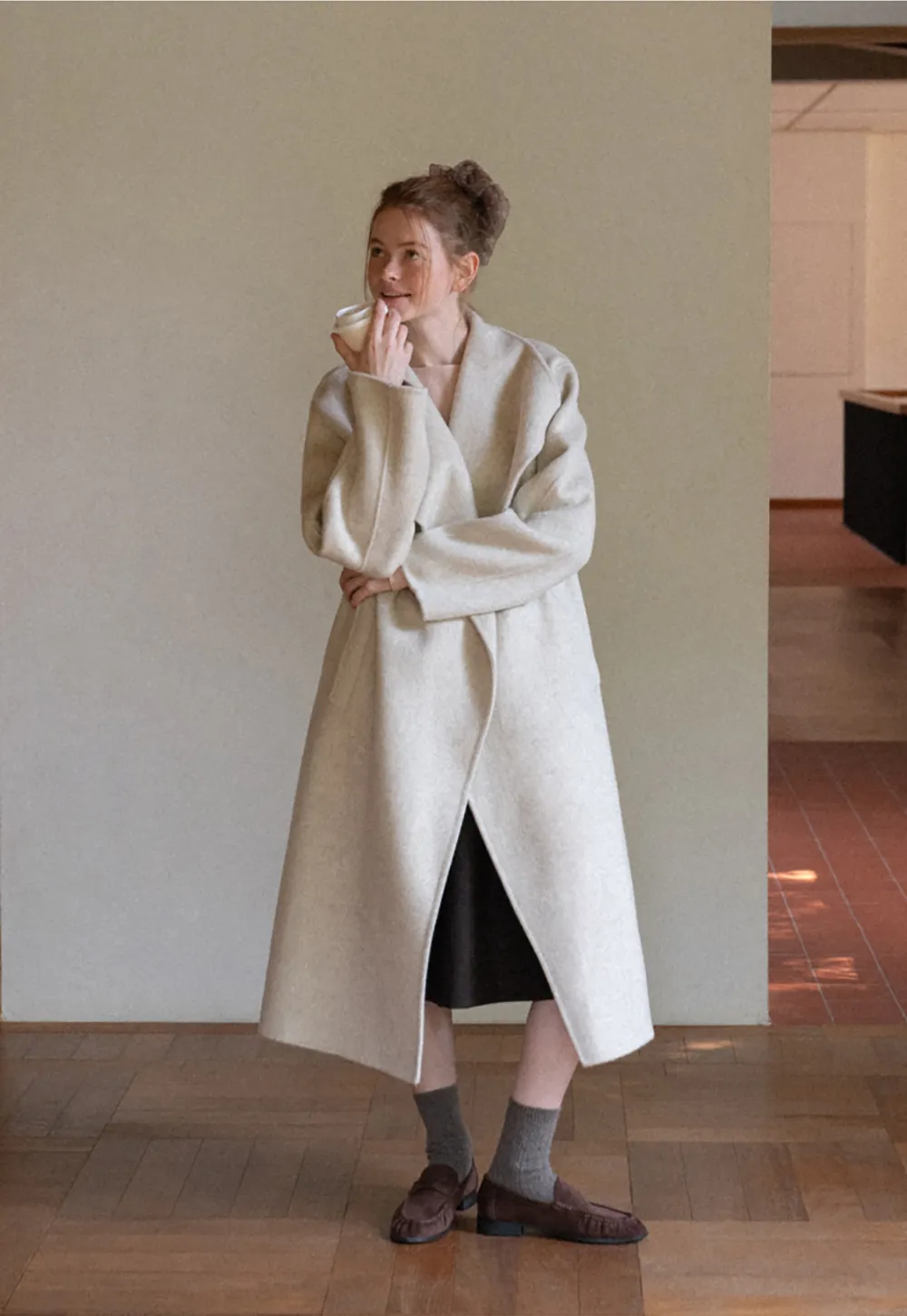 Wrap Style Belted Wool Coat